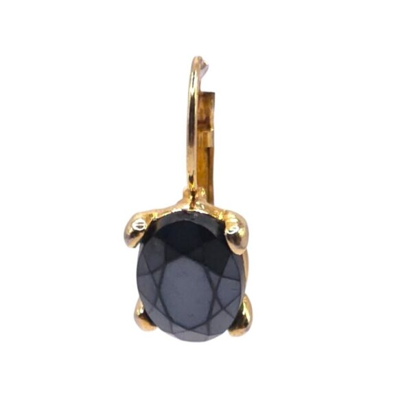 Black Onyx Gold Tone Crystal Drop Earrings - Picture 3 of 5